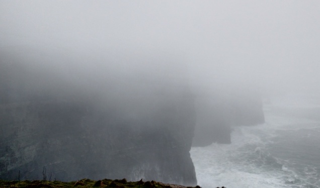 Somewhere in the mist are the Cliffs of Moher, Ireland's most visited tourist site. The sea and the base of the cliffs are sort of visible at the bottom. But the combination of rain, wind and fog made viewing of the cliffs basically impossible.