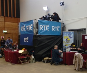 National broadcaster RTE was set up for coverage of the Galway West count at NUI Galway.